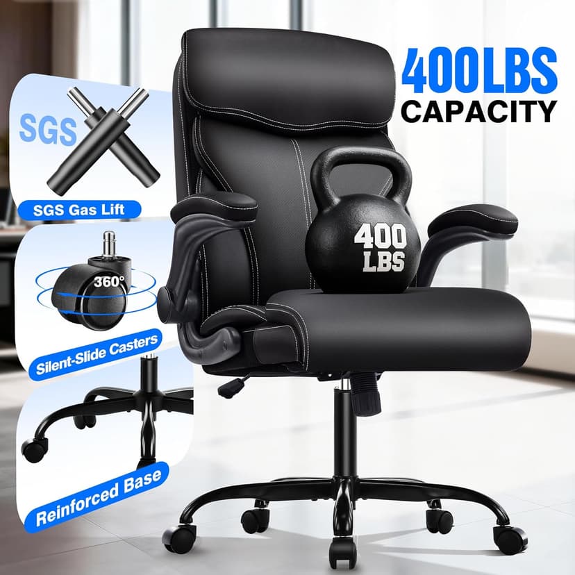 AreShark Office Chair - Executive High Back Breathable Comfy Desk Chair with Lumbar Support - Ergonomic Leather Rolling Swivel Computer Chair with Rock Function for Working Studying Gaming Relaxing