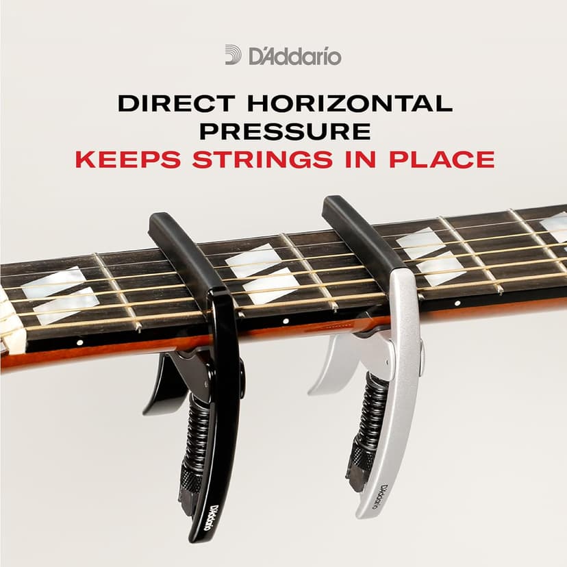 D’Addario Guitar Capo – NS Tri Action - For 6-String Electric and Acoustic Guitars – Micrometer Tension Adjustment for Buzz-Free, In-Tune Performance - Single Hand Use – Integrated Pick Holder - Black