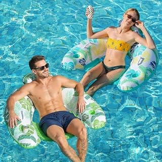 2 Pack Inflatable Pool Float Chair, Floating Pool Chair Adults Pool Lounger Float with Cup Holder & Handles Water Floats for Adults Lake Chair Floats for Swimming Pool River Beach Party