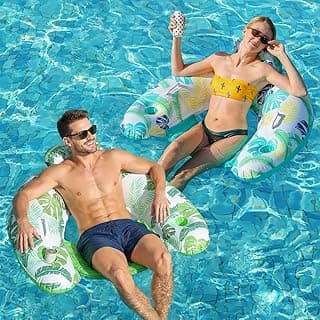 2 Pack Inflatable Pool Float Chair, Floating Pool Chair Adults Pool Lounger Float with Cup Holder & Handles Water Floats for Adults Lake Chair Floats for Swimming Pool River Beach Party