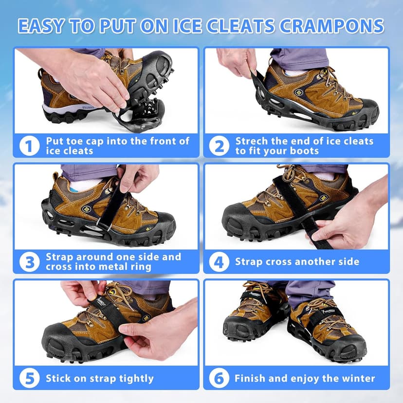 SYOURSELF Crampons Ice Cleats for Shoes and Boots Women Men Kids, 28 Shoe Spikes Non Slip Snow Traction Cleats for Snow and Ice Grippers for Shoes and Boots Hiking Walking Fishing Climbing