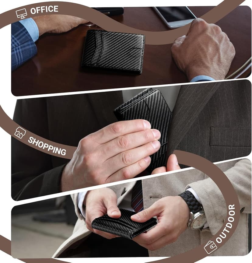 GNDR Wallet For Men RFID Blocking Leather Black Wallets Bifold Carbon Fiber Front Pocket Card Holder Mens Accessories With Gift Box