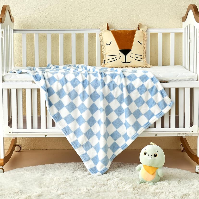 Yurhap Checkered Baby Blanket Fleece Baby Blankets for Boys, Ultra Soft Cozy Fluffy Infant Toddler Newborn Receiving Blankets for Crib Stroller, 30''x40'', Blue B0DBHD9QV1