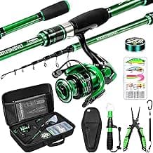 Ghosthorn Fishing Rod and Reel Combo Graphite Telescoping Fishing Pole Portable Travel Kit with Carrier Bag for Freshwater Saltwater