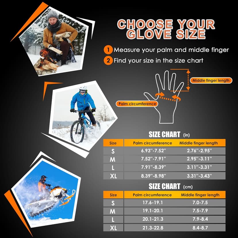 ihuan Winter Waterproof Gloves for Men Women Warm Running Cycling Snow Ski Gloves for Cold Weather, Thermal Windproof Material and Touch Screen Finger for Driving Snowboarding