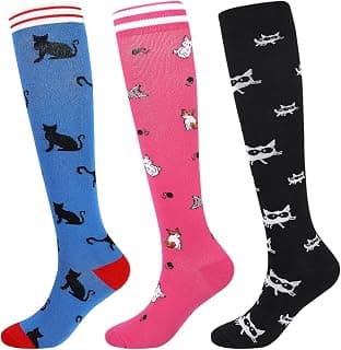Running Athletic Nurses Work Support Travel Flight Sports Junely 3 Pairs Compression Socks for Women Knee High Stockings B09R7RT9X9