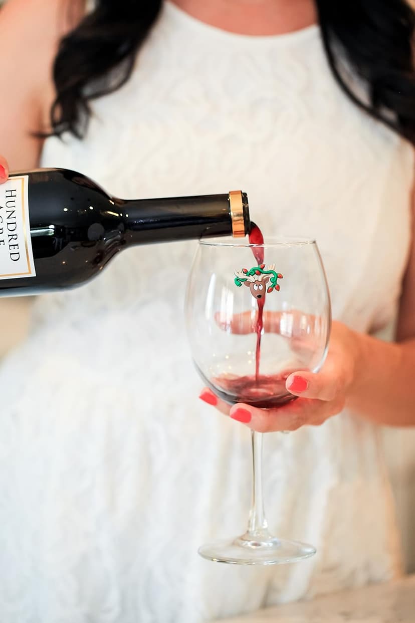 Simply Charmed Christmas Holiday Magnetic Wine Glass Charms & Cocktail Markers Set of 12 - Great Christmas Hostess Gift or Stocking Stuffer