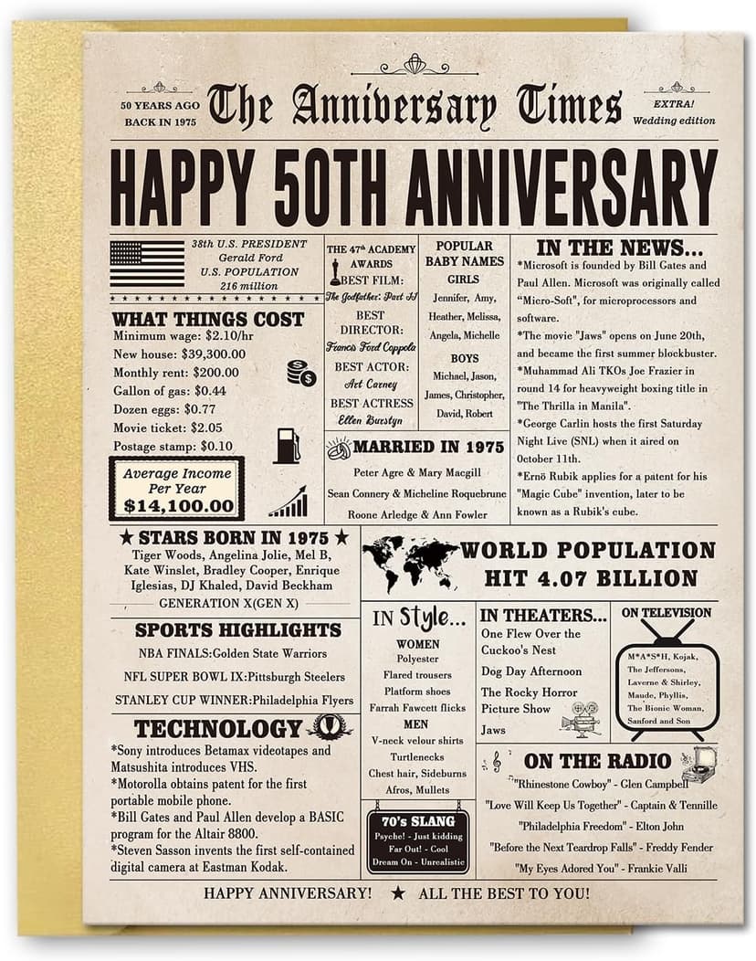 Jumbo 50th Anniversary Card for Women Men, Funny 50th Wedding Anniversary Decorations for Mom Dad, Romantic 50 Year Anniversary Card Gift for Wife Husband, Golden Wedding Gift