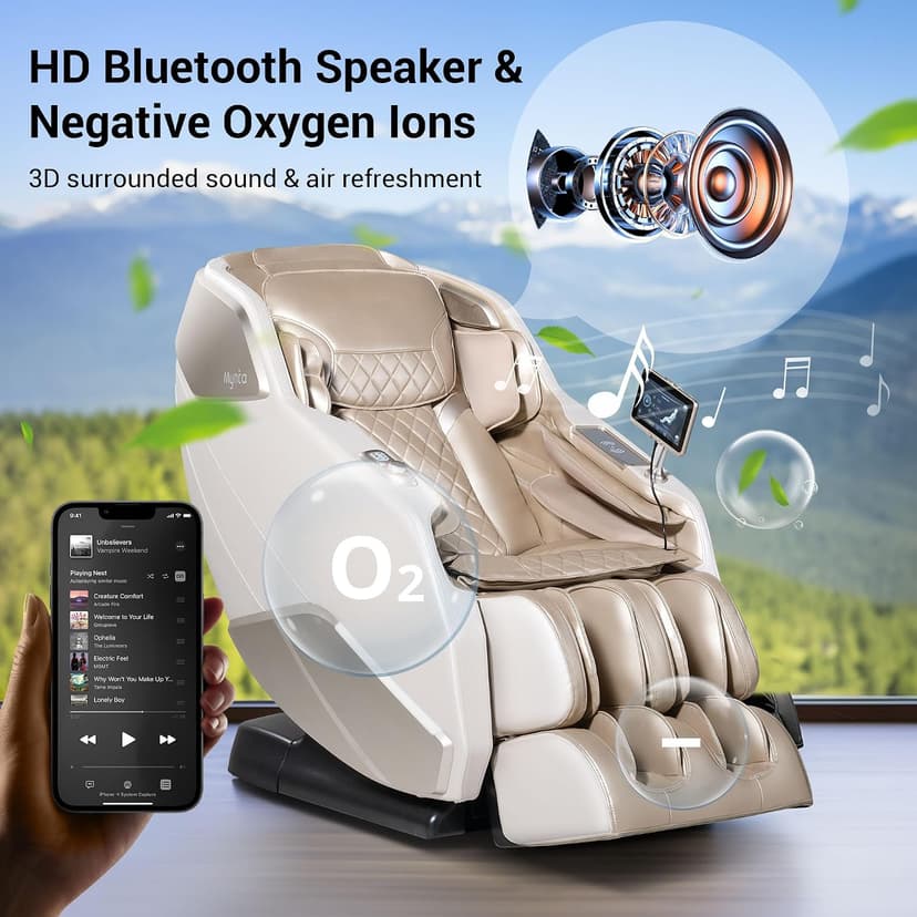 MYNTA Massage Chair Full Body with Heat, Zero Gravity SL-Track 3D Massage Chairs with Thai Stretching, 12 Modes,12 Massage Techniques, Calf & Foot Massage, Wireless Charging, White Noise