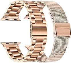 TRUMiRR Band Sets for Apple Watch 11 10 42mm / 9 8 7 41mm Rose Gold Women, 2 Pack Solid Stainless Steel Watchband + Mesh Strap for iWatch SE 3 2 Series 6 5 4 3 2 1 40mm 38mm