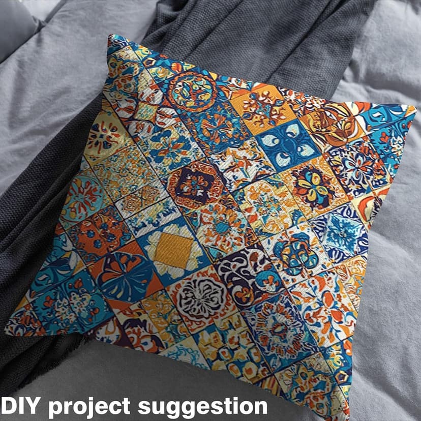 Bohemian Upholstery Fabric for Chairs, Boho Geometric Fabric By The Yard, Vintage Exotic Floral Decorative Fabric for Upholstery and DIY Projects, Plaid Pattern Fabric, Colorful, 1 Yard