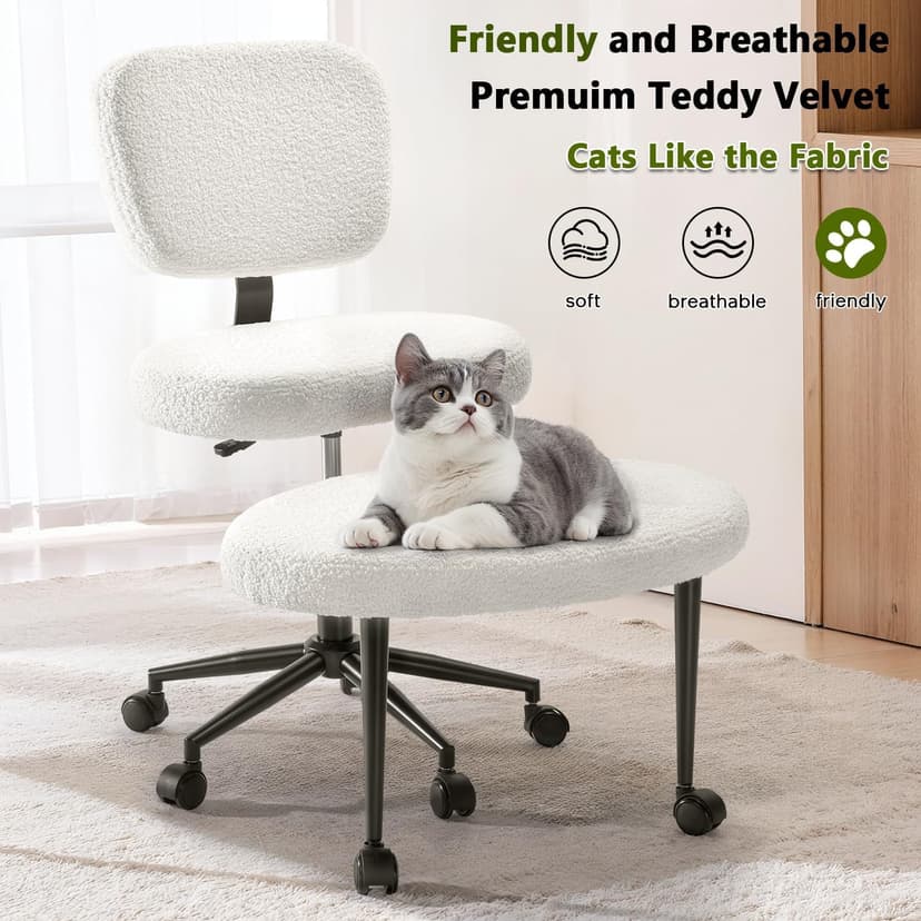 Waleaf Ergonomic Cross Legged Office Chair with Wheels, ADHD Chair for Adults, Meditation Chair, Yoga Office Chair, Kneeling Chairs with Comfortable Back Support, Height Adjustable, Teddy Fabric