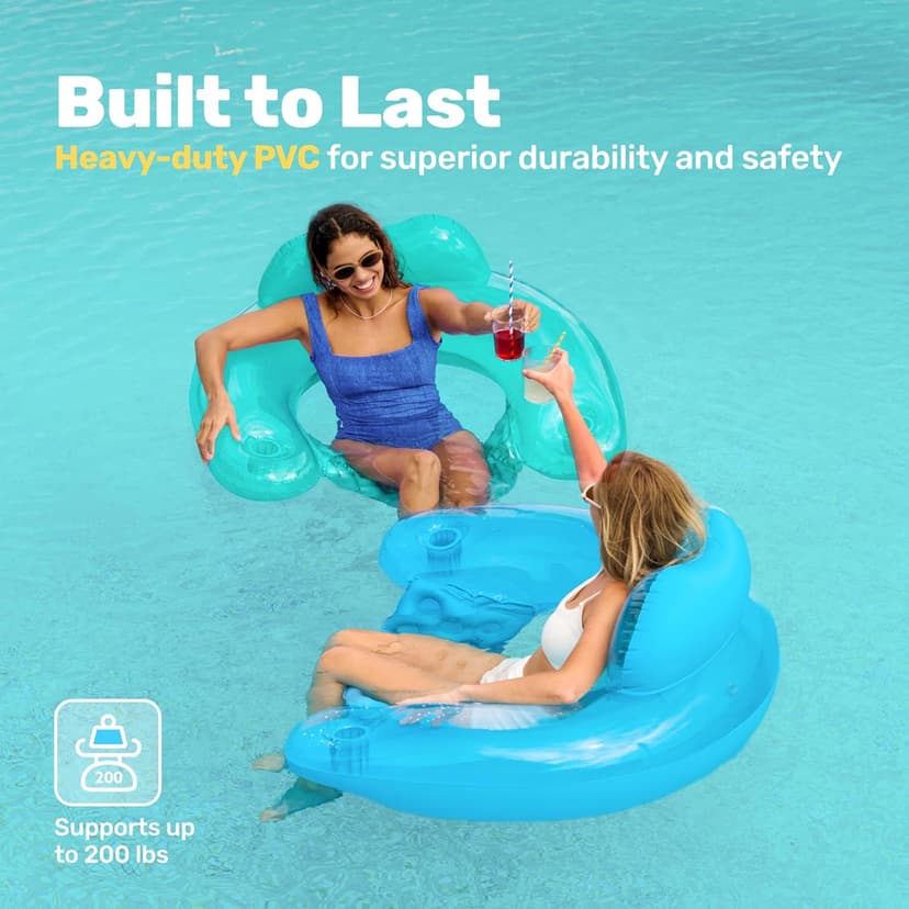 SLOOSH Inflatable Pool Floats Adult,2 Pack Pool Chairs with Cup Holders,Blow up Floats Chair,Hammock Noodle Mat for Relaxing Summer Water Fun Swimming Party Beach