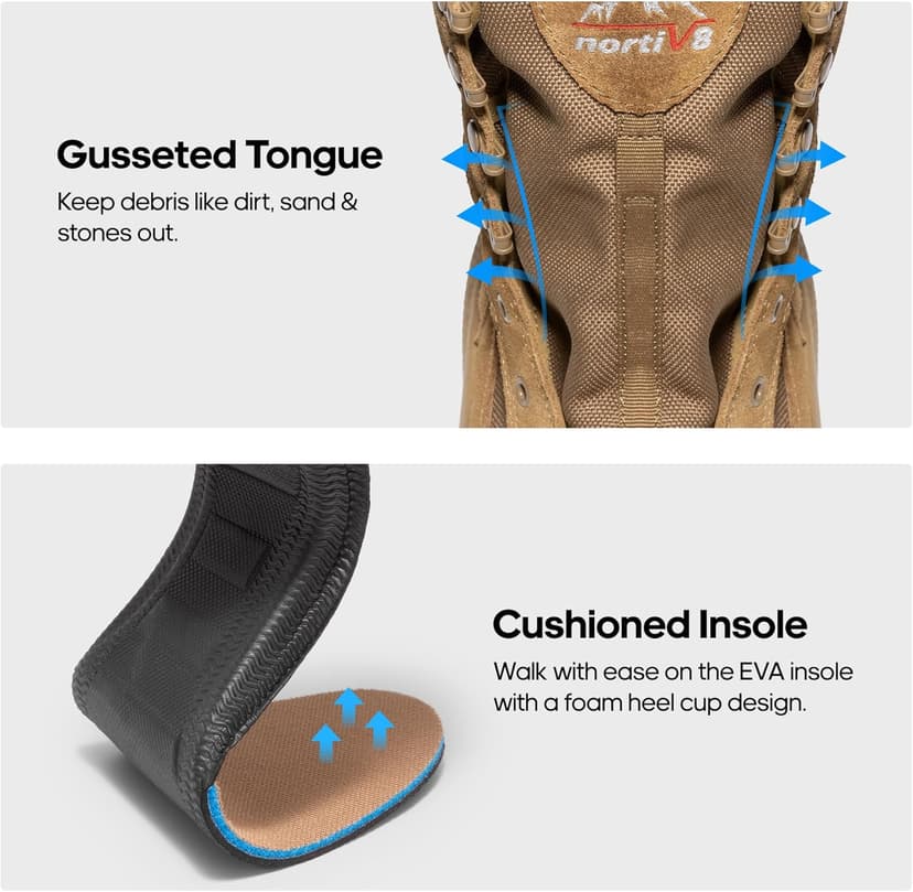 NORTIV 8 Men's Breathable Tactical Military Work Boots Side Zipper Leather Lightweight Hiking Motorcycle Combat Boots 8 Inches Peakforce