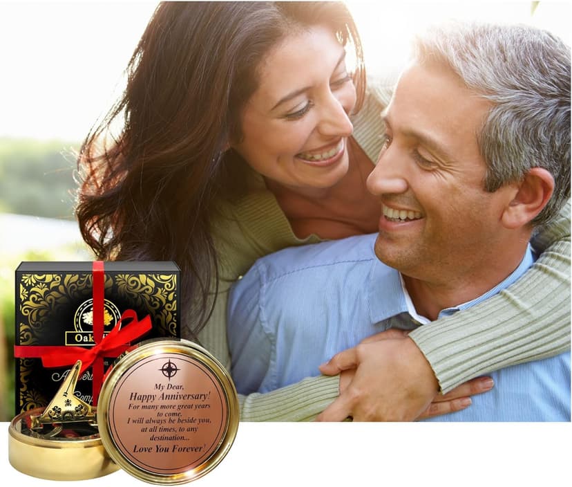 OakiWay Anniversary Sundial Compass Gift for Him or Her - Unique Gift Ideas for Husband or Wife, Men Wedding Anniversary 50th 40th 25th 20th Year Celebration, Gift Card Included