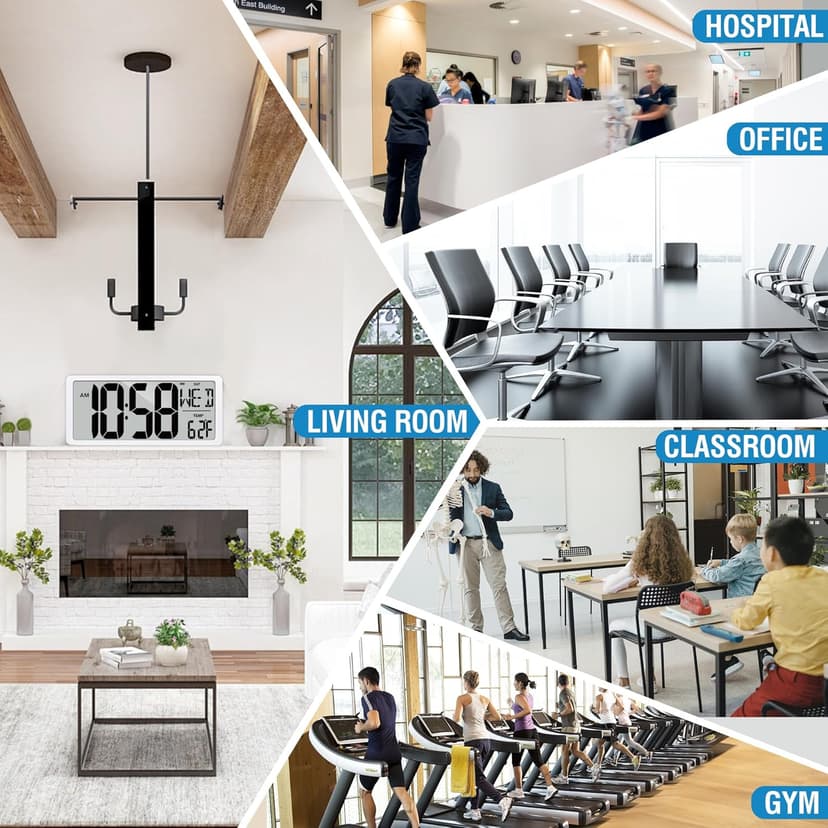 Large Digital (6" Numbers) Wall Clock Battery Operated, 18.4" Walll Clock Display with Day, Date & Temperature, Large Wall Clock for Bedroom, Livingroom, Office