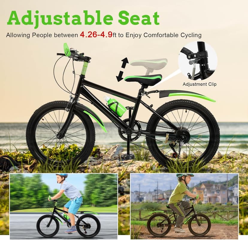 20 Inch Mountain Bike for Kids, Double Brake Bicycle High Carbon Steel Kids' Bicycles for Boys Girls Ages 8-12 Year Old