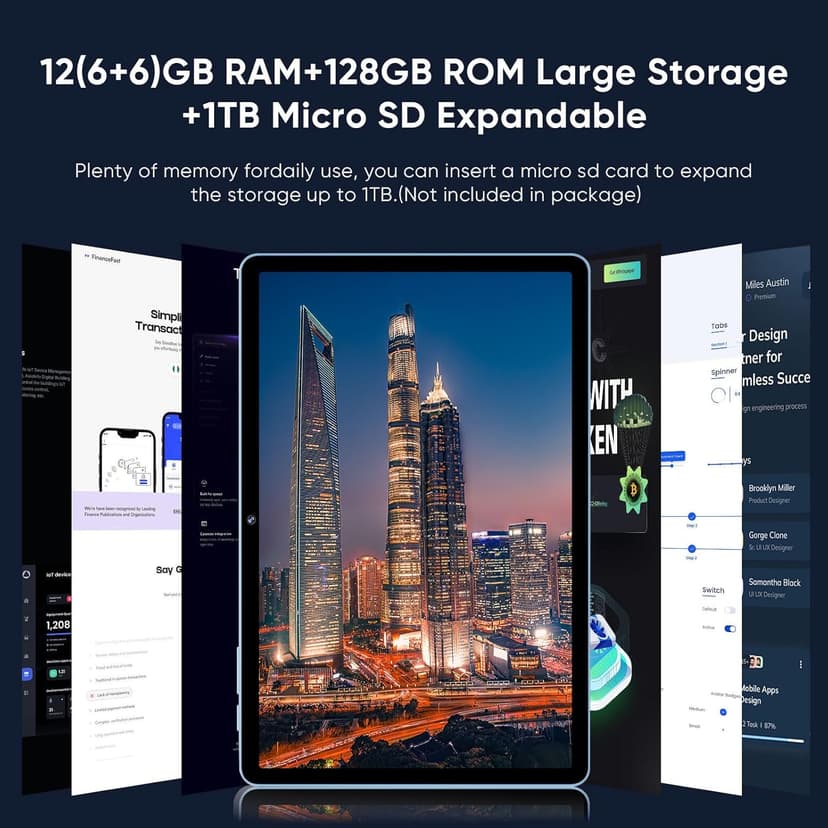 WXUNJA Android 15 Tablet,11 Inch Tablets with Octa Core Processor, 12GB RAM 128GB ROM 1TB Expand, Widevine L1, 8000mAh Battery, 2.4/5Ghz Dual WiFi/GPS/FM, 5/8MP Cameras, Case Included, Blue