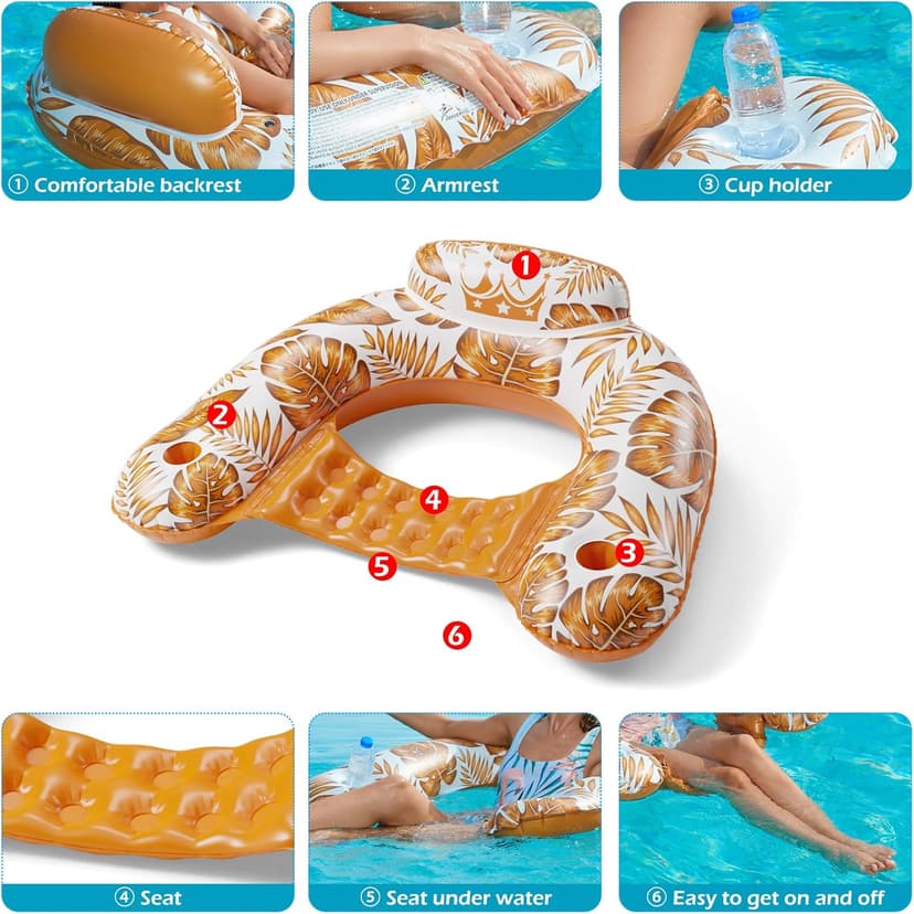 Jasonwell Inflatable Pool Float Chair - 2 Pack Pool Floaties Chair Floats Loungers for Swimming Pools Floating Lounger with Cup Holders Toy Party Floaties for Adults L