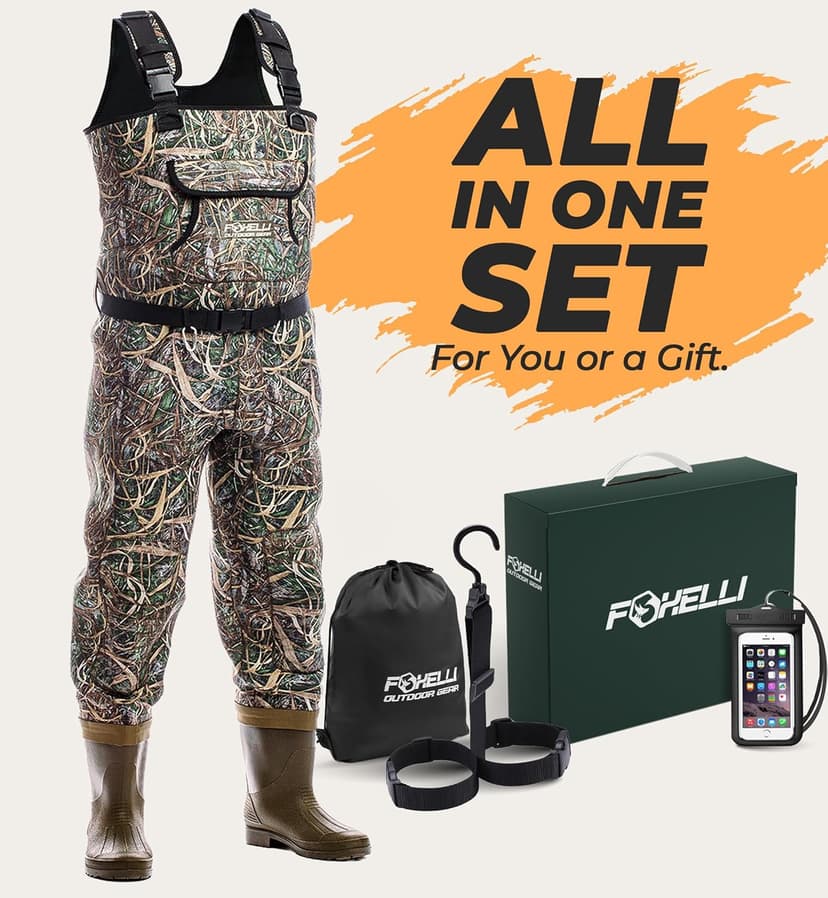 Foxelli Chest Waders, Waterproof 4mm Neoprene Hunting & Fishing Waders for Men & Women with Boots