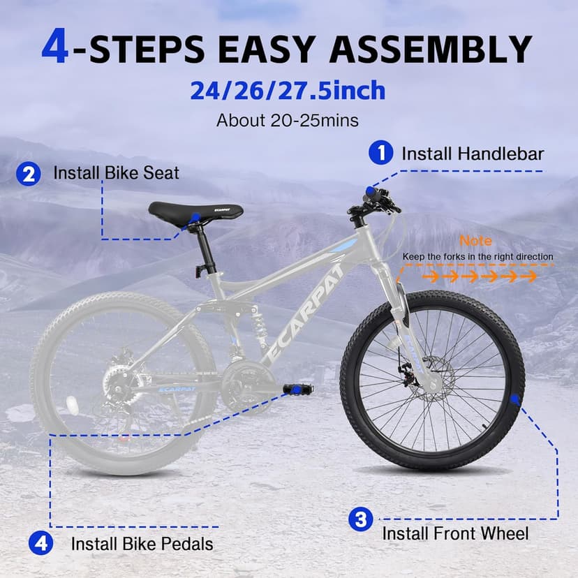 24/26/27.5 Inch Wheel Mountain Bike, 21 Speed MTB Bike with Full Suspension, Steel Frame and Dual Disc Brakes, Adult Mens Outdoor Cycling Mountain Bicycle