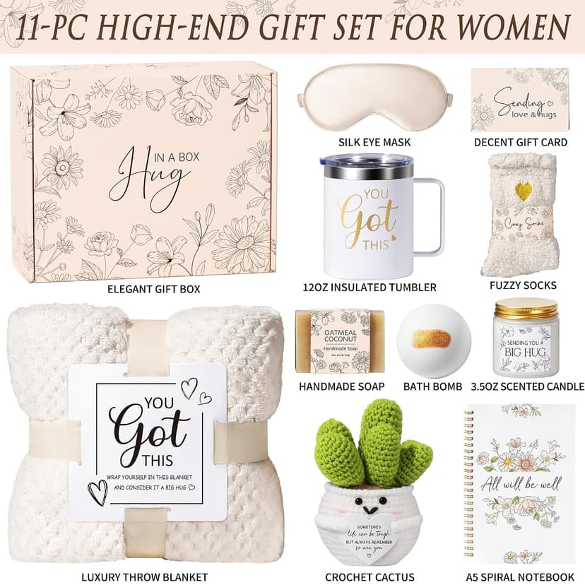 Get Well Soon Gifts Baskets for Women Self Care Gifts, Spa Care Package After Surgery Inspirational Thinking of You Sympathy Gift, Feel Better Encouragement Gift for Women Sick Friends Mom w/ Blanket