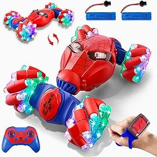S-pider Rc Gesture Sensing Stunt Car Toys for Boys 4-14 Years Old, Drift Hand Control Remote Control Cars with Light & Music, 360°Rotation Double Side Cars Birthday Gifts for Kids Age 5 6 7 8 9 10 11