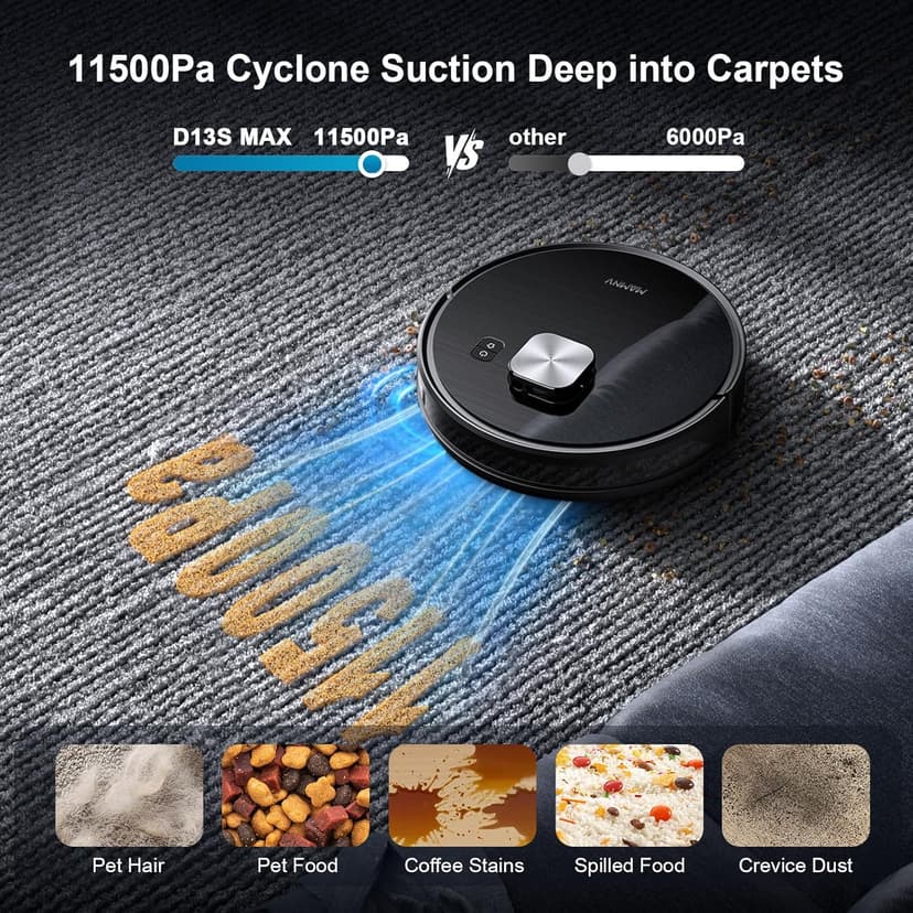 Robot Vacuum and Mop Combo, 11500Pa Suction, 3-in-1 Robotic Vacuum with Smart LiDAR Navigation, 70 Day Self-Emptying,160 Min Runtime,App/Alexa/Voice Control, Ideal for Pet Hair, Carpet & Hard Floor