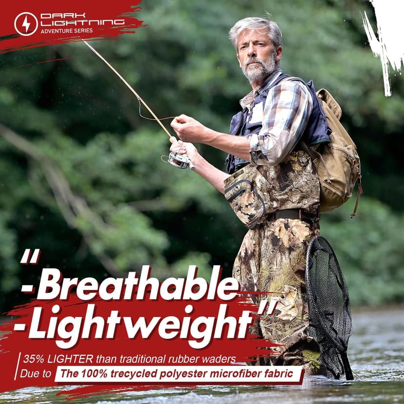 Dark Lightning Breathable Insulated Chest Waders, Perfect for 4 Seasons Fly Fishing Stocking Foot Waders for Men and Women