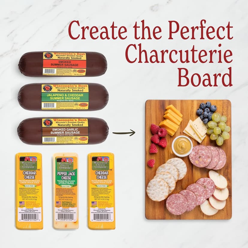 Wisconsin Cheese Company - Ultimate Cheese & Meat Holiday Gift Box - Smoked Summer Sausages, 100% Wisconsin Cheese, Crackers, Pretzels & Mustard | Perfect for Parties, Charcuterie Boards, and Holiday Gifts