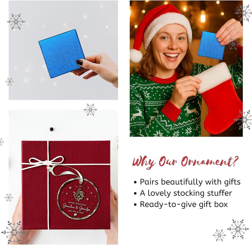 Grandparents Gifts - First Time Grandparents Gifts for Grandma Grandpa - Baby Pregnancy Announcement Ornament for New Expecting Grandma, Grandpa to Be - Glass Christmas Ornament 2026