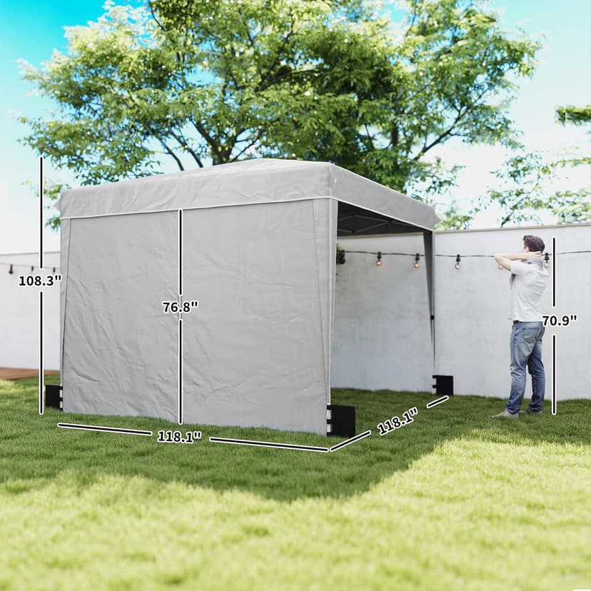 Outsunny 10 x 10 ft Pop Up Canopy Tent with Sidewalls, UPF50+ Outdoor Portable Instant Canopy Shelter with Carry Bag, Sandbags, Adjustable Height for Parties, Events, Camping, Light Gray