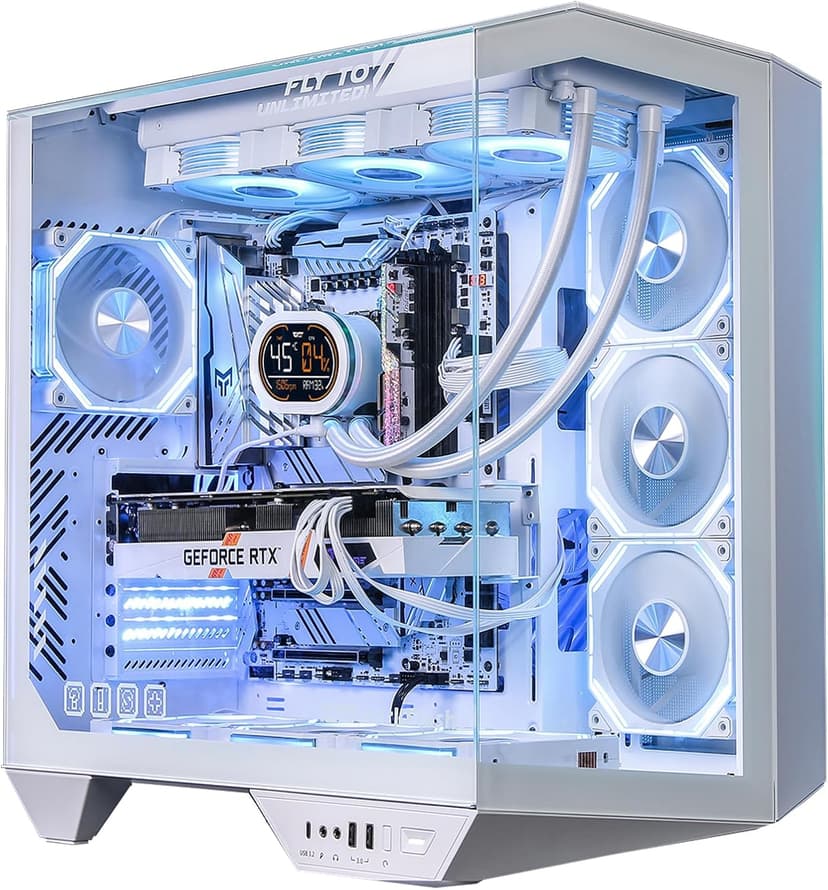 darkFlash Full-Tower ATX Gaming PC Case, Back Plug-in Motherboard, Vertical GPU Mounting, Dual-Chamber, Panoramic Glass, Up to 2 x 360mm Radiators, RTX 40 Compatible(DY470) (1 PWM ARGB Fans, White)