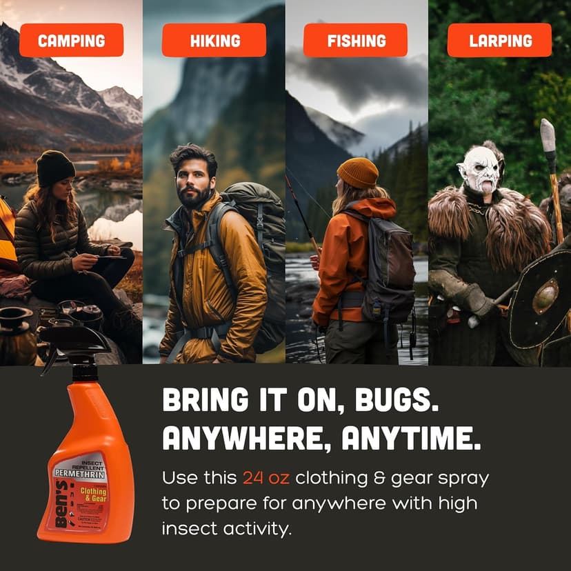 Ben's Clothing & Gear Insect Repellent - Long-Lasting Insect Protection Spray for Clothes & Gear - Contains Permethrin & Lasts Up to 6 Weeks - 24 fl oz