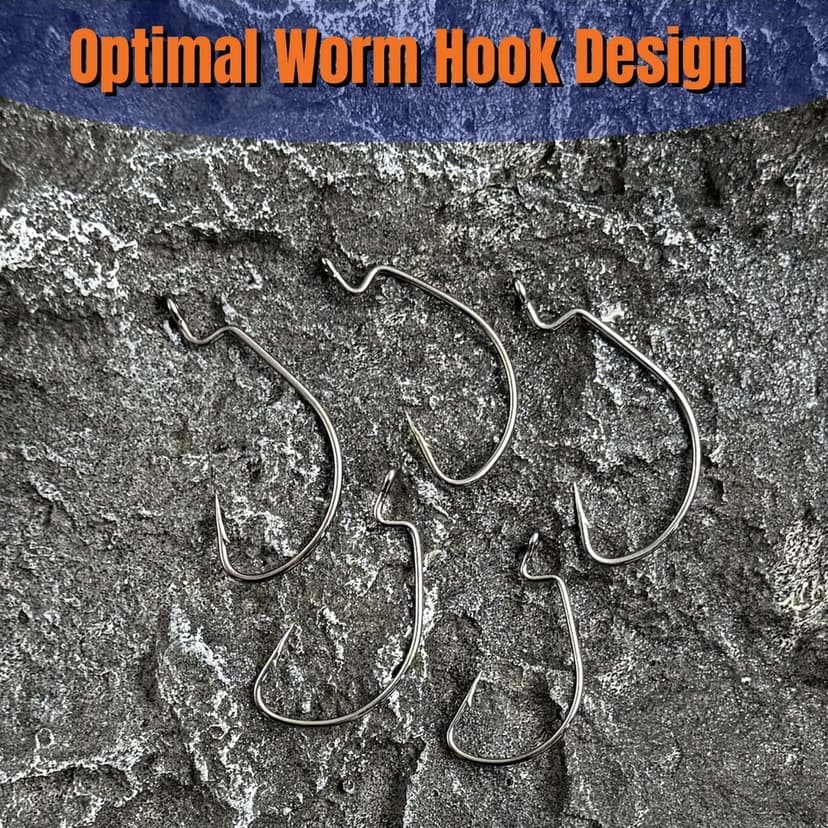 FINOSEAK 120Pcs Bass Hooks Set, Strong Offset Bass Fishing Hooks Freshwater Barbed Sharp Worm Hooks for Texas Rigging Fishing Extra Wide Gap 6 Sizes Assorted #1 1/0 2/0 3/0 4/0 5/0