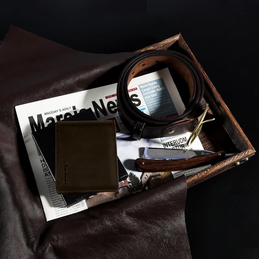 Travelambo Genuine Leather Wallet for Men with Gift Box - Handmade Bifold Stylish - Mens Wallets Rfid Blocking with 2 ID Windows