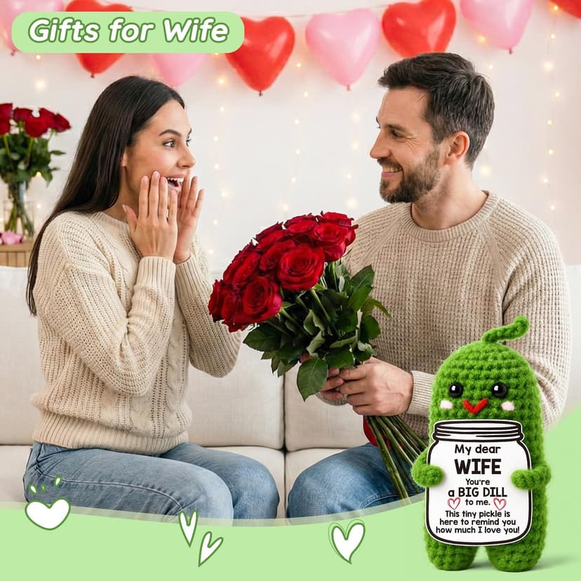 to My Wife Romantic Anniversary Wedding Gifts for Wife I Love My Wife Birthday Gift Ideas for Women Best Wife Present Gifts for Wife, Anniversary Birthday Gifts for Wife Handmade Crochet Pickle B0F18KSP6S