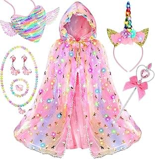 Fedio Princess Dress up for Girls,Unicorn Light up Princess Cape Set,Light up Princess Dress with Unicorn Toys for Girls 3-8 Halloween Pink