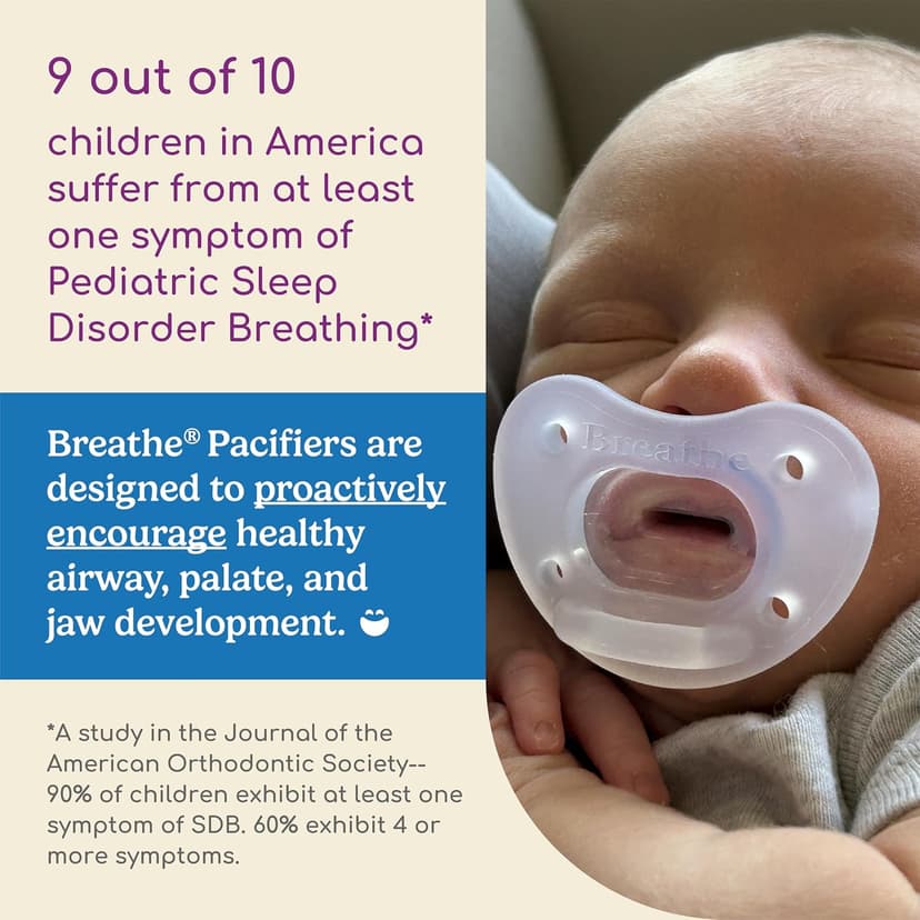 Breathe Baby Pacifier – Patented Design for Natural Oral & Facial Development - BPA-Free, Latex-Free, Pediatrician Developed - Dishwasher Safe 2 Pack (Stage 1: 0-3 Months)
