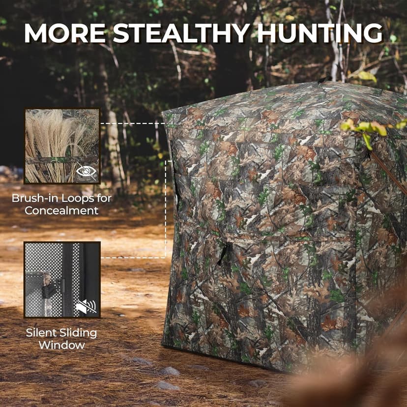 HUNTSEN Hunting Blind 270 Degree See Through Ground Blind - 2-3 & 3-4 Person Pop Up Deer Blind for Hunting with Carrying Bag - 300D Reinforced Portable Durable Blind for Turkey and Deer