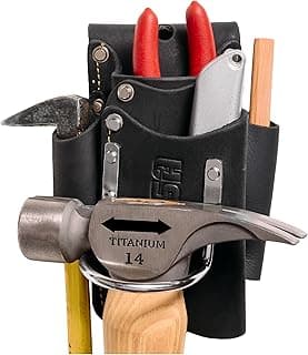 FESA Small Leather Tool Pouch - 5-in-1 Heavy Top Grain Leather Small Tool Pouch with a Steel Hammer Loop, 4 Pockets & Reinforced Heavy Duty Rivets - Fits Belts up to 3" - Handcrafted