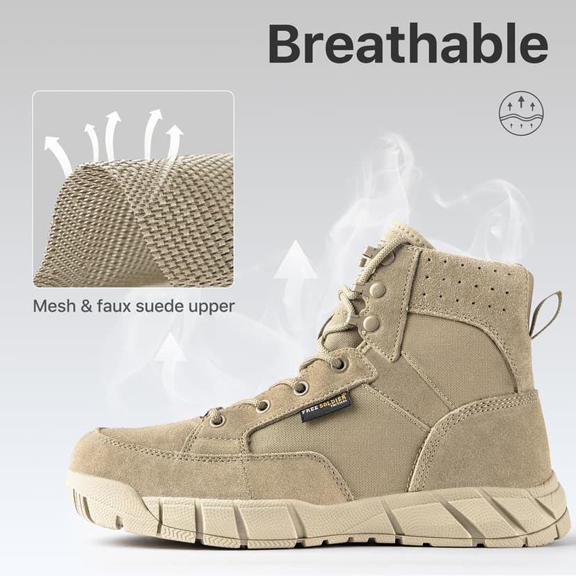 FREE SOLDIER Waterproof Hiking Work Boots Men's Tactical Boots 6 Inches Lightweight Military Boots Breathable Desert Boots