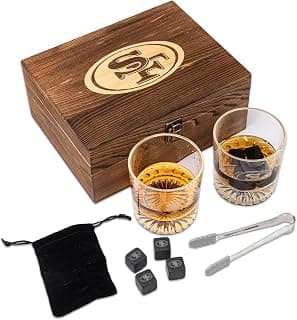 The Memory Company Officially Licensed NFL Wood Boxed Drinkware Set, with 2 Rocks Glasses and Cooling Cubes, San Francisco 49ers B0DDYCVN5X