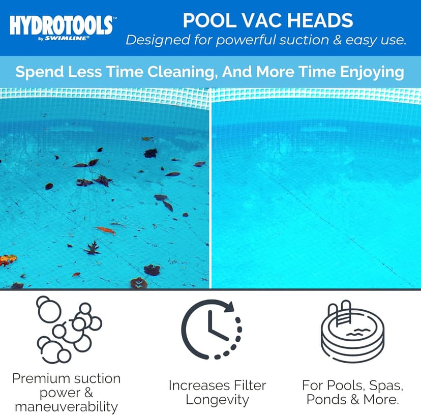 SWIMLINE HYDROTOOLS Manual Vacuum Head Attachment For Inground & Above Ground Pools |Weighted Flexible Swimming Pool Vac Head Rectangle Shape W/ Wheels| Swivel Hose 1-1/4 or 1-1/2’’| Clean 8150
