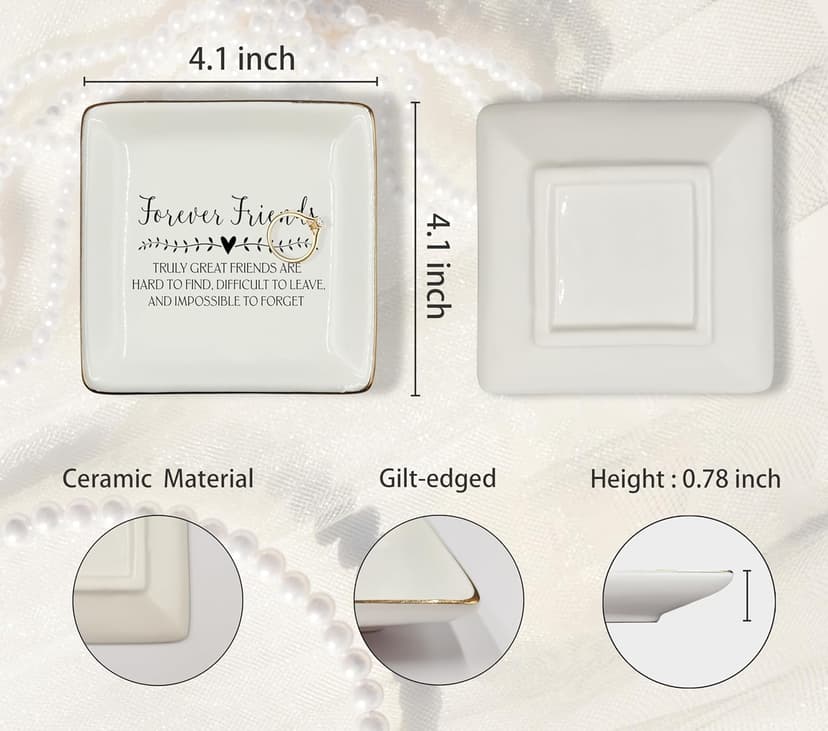 WODMIS Friendship Friend Gifts Ceramic Jewelry Tray Dish, Best Friends Forever Bff Jewelry Plate Ring Trinket Dish, Graduation Friendship Gifts For Women Friends Female Birthday Christmas