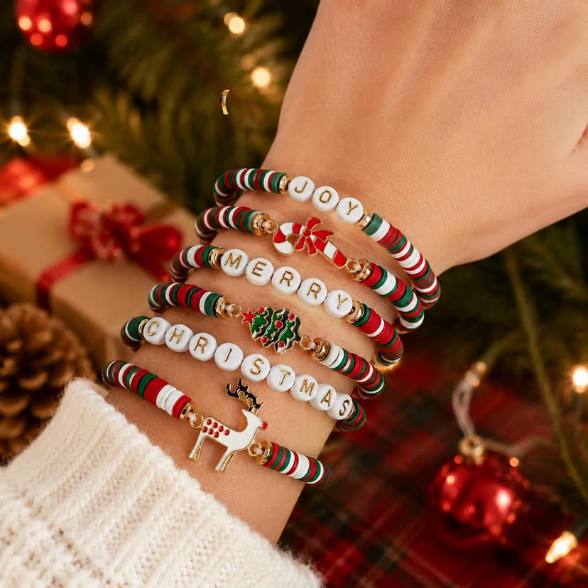 Christmas Festive Gifts for Women Adults - Xmas Sweater Dresses Shirts Outfits Accessories | Christmas Party Favors Supplies OHOME Stocking Stuffers - 6 Pack Christmas Bracelets for Teens Girls Women B0H492897X