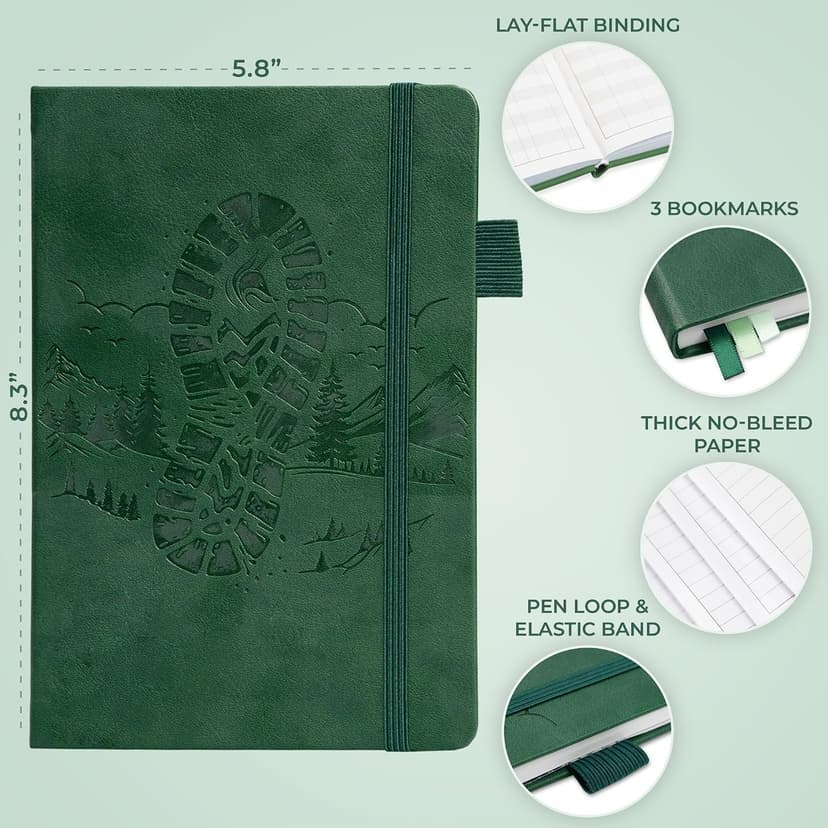 Travel & camping diary, nature adventure record book, 5.8 x 8.3 in eco leather notebook, gift for hikers & campers Clever Fox Hiking Journal for Women & Men, Trail Log Book, Forest Green B0DWSW8XN7