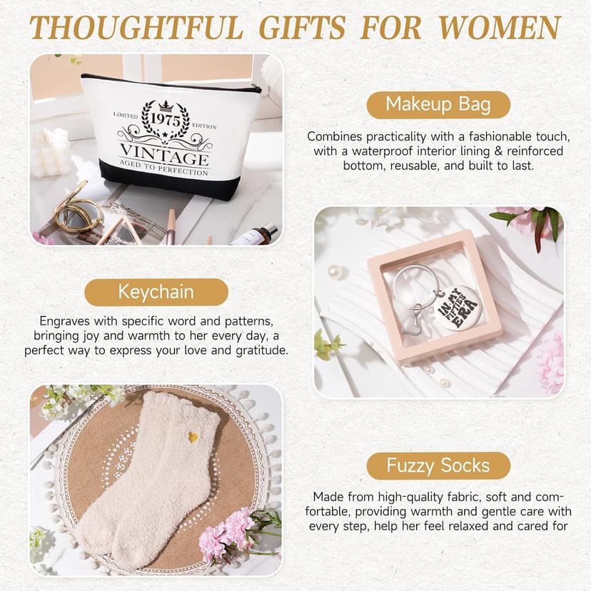 50th Birthday Gifts for Women Her, Cool Gifts for 50 Year Old Woman, Fifty Birthday Canvas Tote Bag Glass Cup Candle Gift Basket Ideas Daughter Mom Sister Friend Wife Coworkers