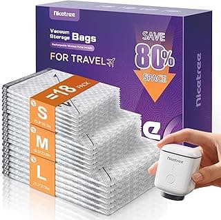Nicetree 18-Pack Wireless Vacuum Storage Bags with Rechargeable Pump | 3 Sizes (20/24/28 Inch) Travel Vacuum Seal Bags for Clothing, Bedding & Seasonal Storage | Space Saver for Luggage