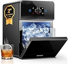 ecozy 2" Clear Ice Ball Maker Countertop with CrystalFlux Technology, 4 pcs in 40 Mins, 144 pcs/Day, Sphere Ice Maker with Automatic Water Supply, Self-Cleaning, Enhanced Insulation for Whiskey Bar